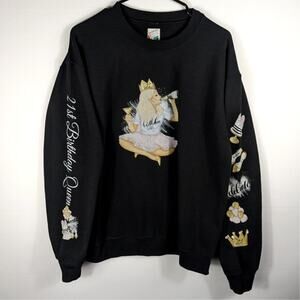 21st Birthday Queen Sweatshirt M Graphic Glitter Style Black Personalized POV